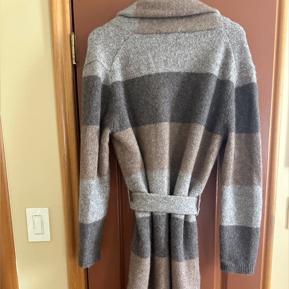 Jenni Kayne Wool Alpaca Yak Blend Striped Belted Long Cardigan Coat - Picture 7 of 7